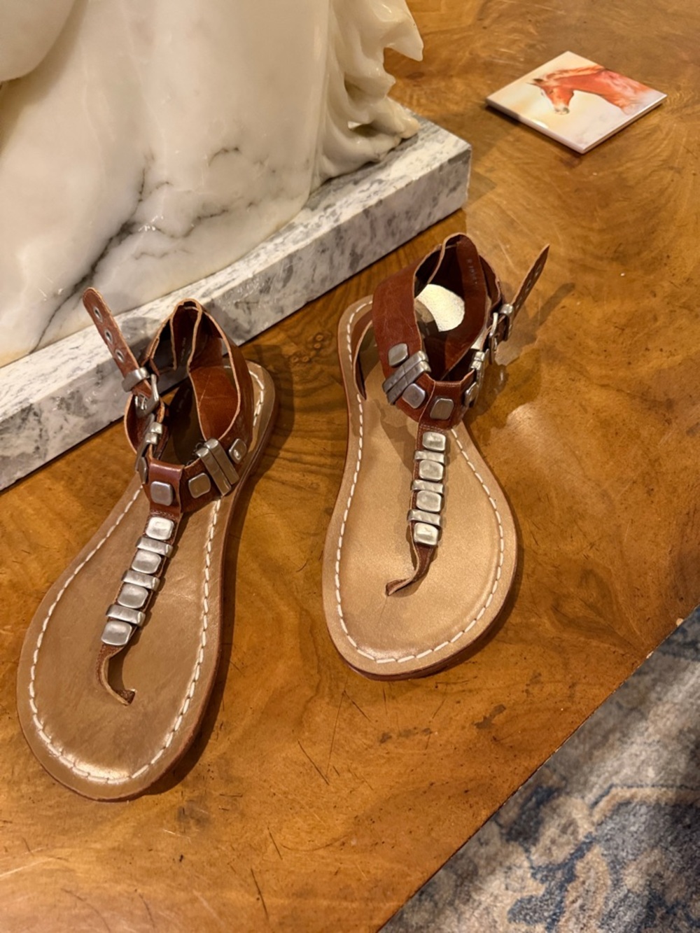 Bernardo Brown T-Strap Sandal with Silver Accents